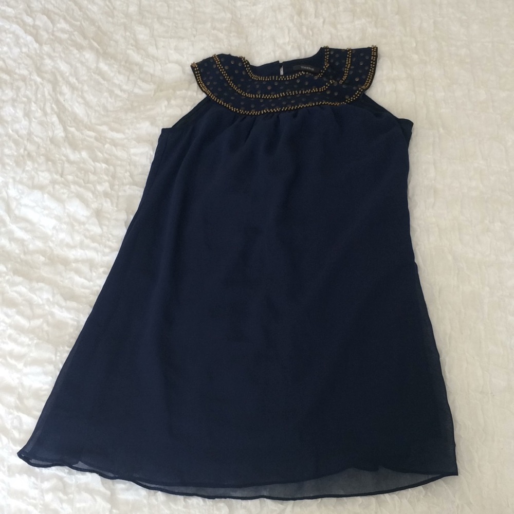 Theme navy Sleeveless dress gold neckline beading